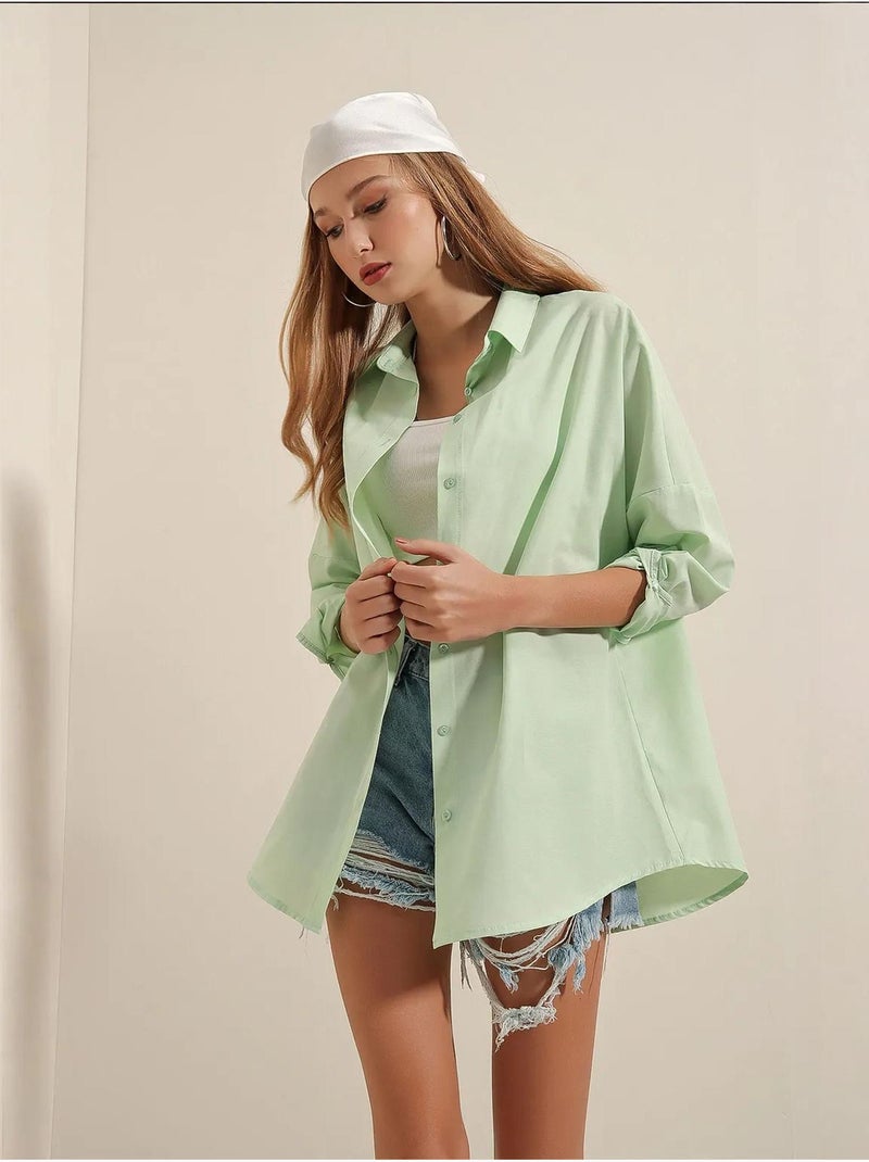 Chemise oversize à motif en popeline avec boutons bdart Vert menthe - Kiabi