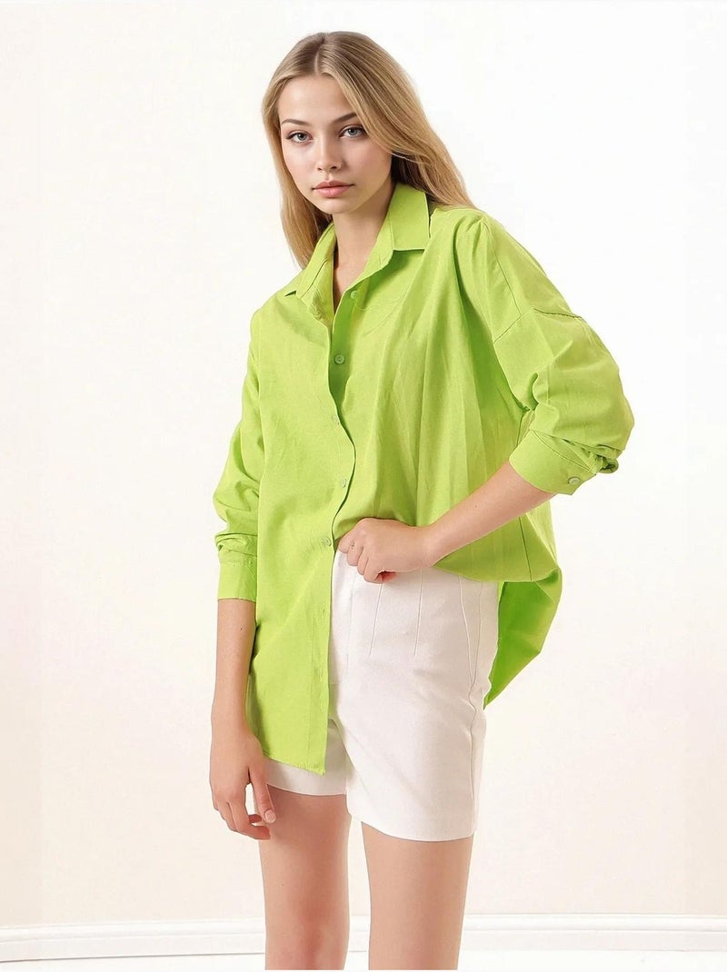 Chemise oversize à motif en popeline avec boutons bdart Vert tilleul - Kiabi