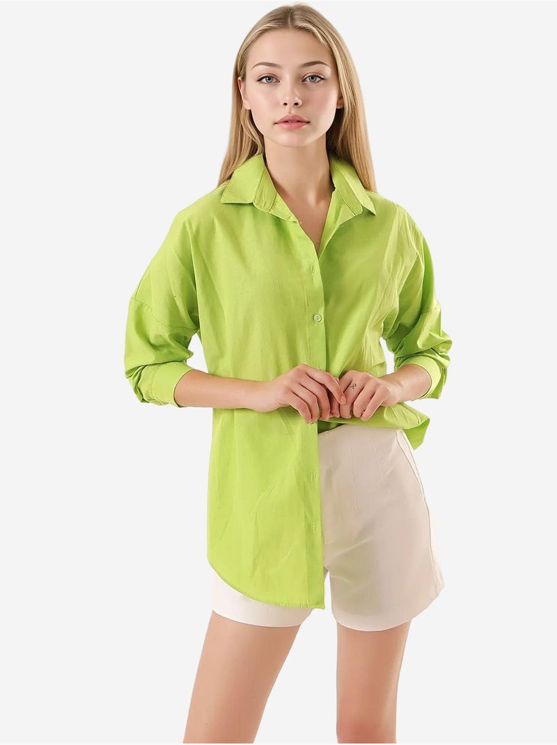 Chemise oversize à motif en popeline avec boutons bdart Vert tilleul - Kiabi