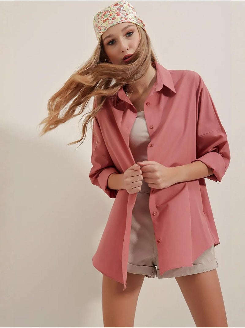 Chemise oversize à motif en popeline avec boutons bdart Vieux rose - Kiabi