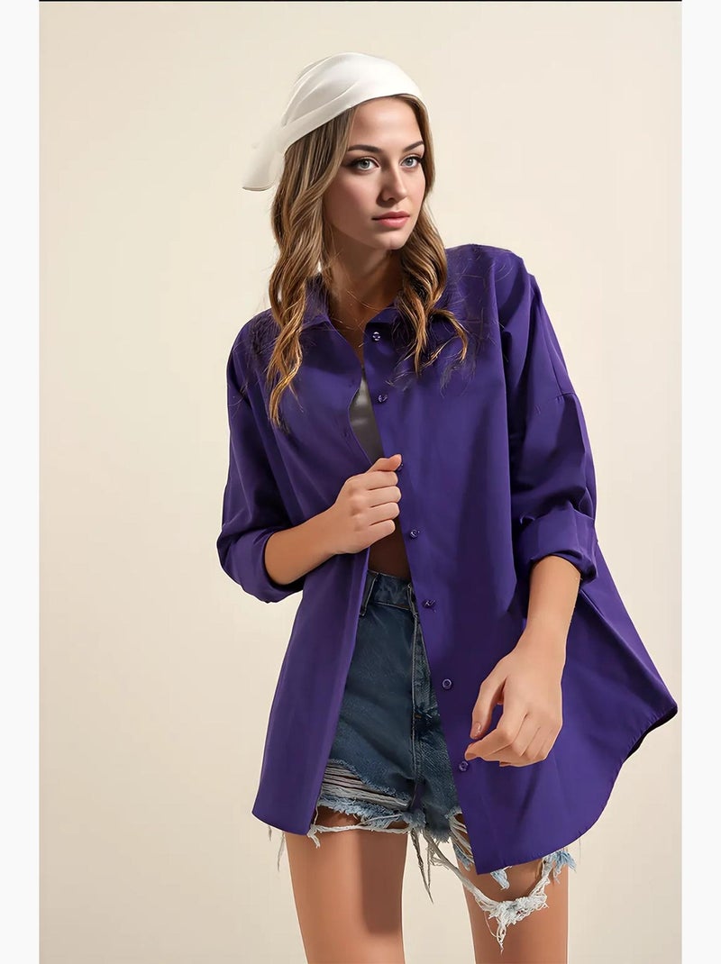 Chemise oversize à motif en popeline avec boutons bdart Violet - Kiabi