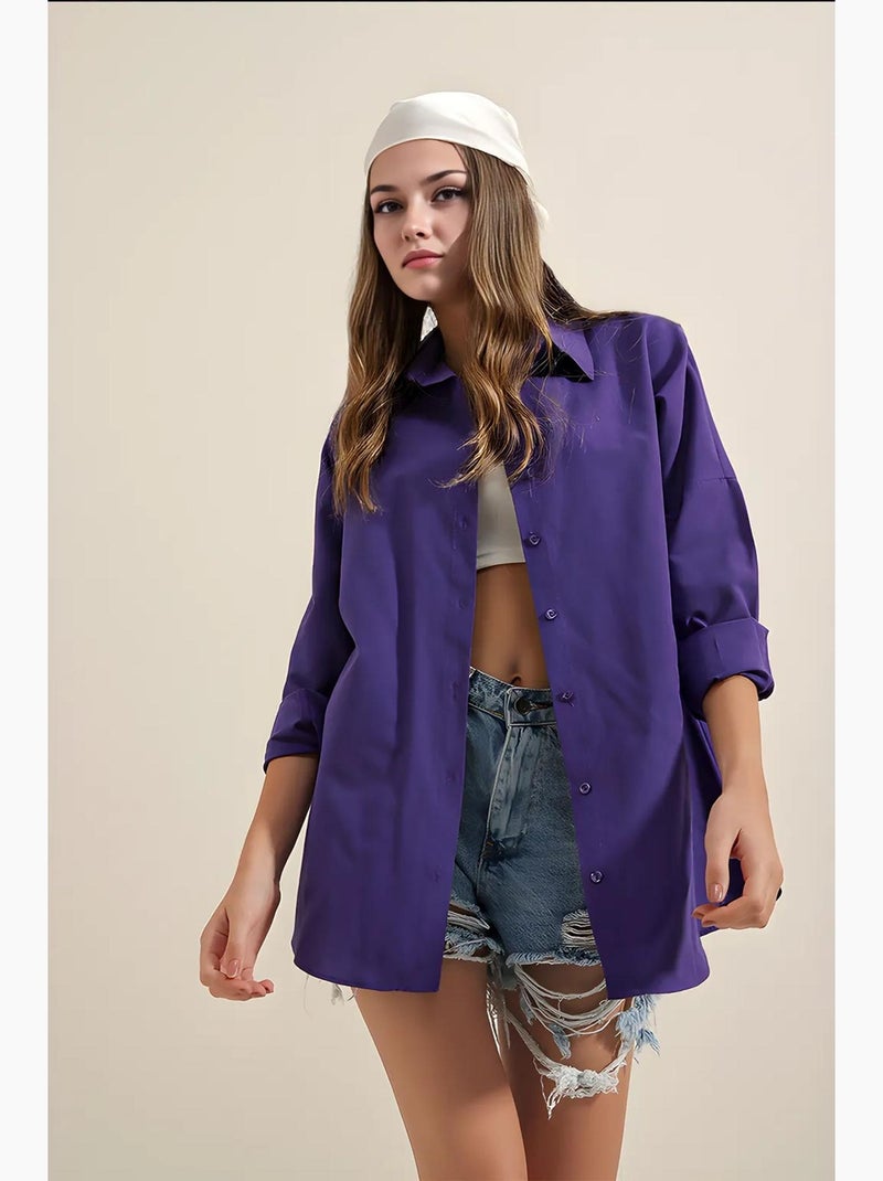 Chemise oversize à motif en popeline avec boutons bdart Violet - Kiabi
