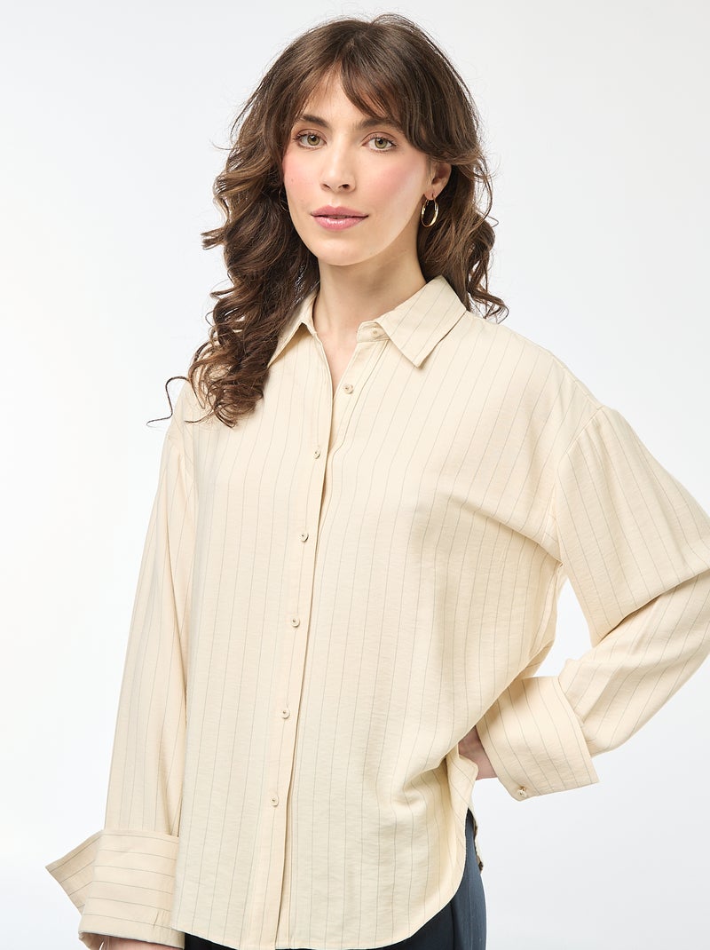Chemise oversize à rayures Beige - Kiabi