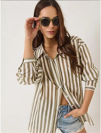 Chemise oversize à rayures et poche unique bianco lucci