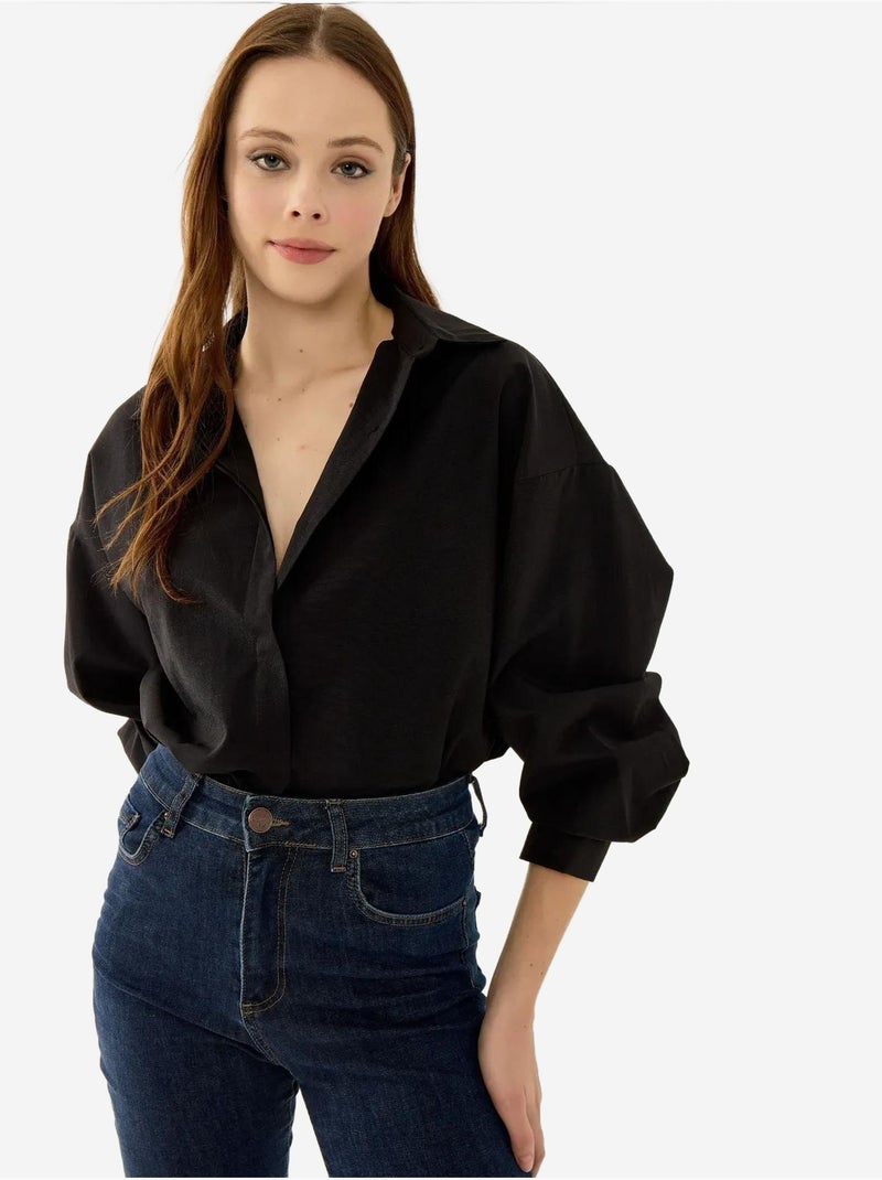 Chemise oversize basique Noir - Kiabi