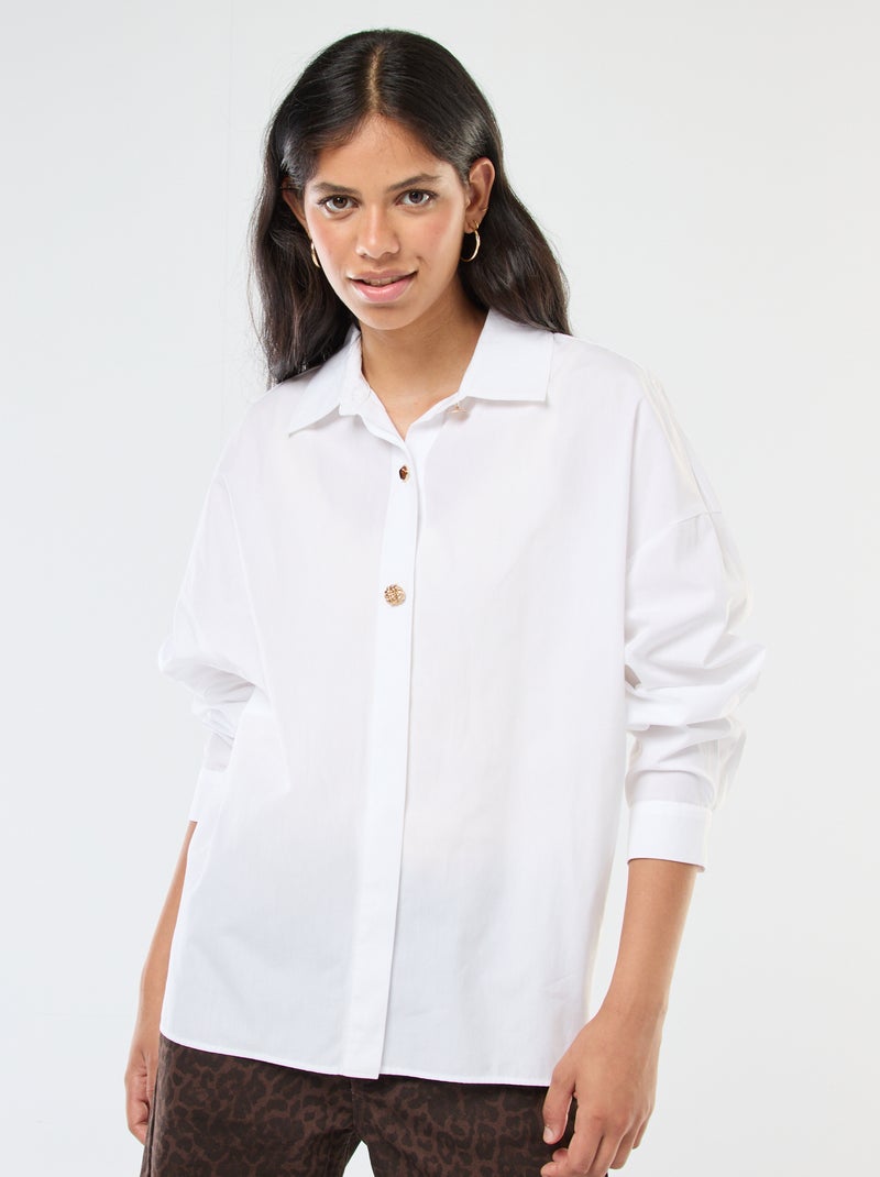 Chemise oversize boutons fantaisie Blanc Femme Kiabi