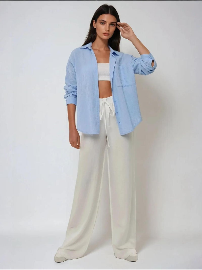 Chemise oversize en coton avec poche Bleu - Kiabi