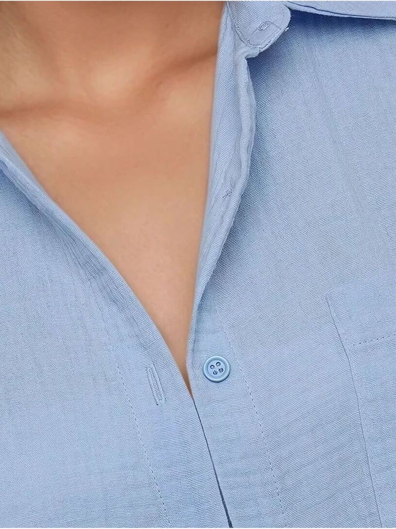 Chemise oversize en coton avec poche Bleu - Kiabi