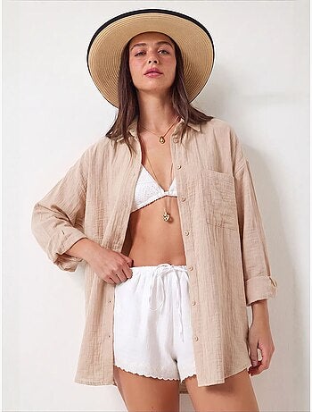 Chemise oversize en coton texturé avec poche istanbul