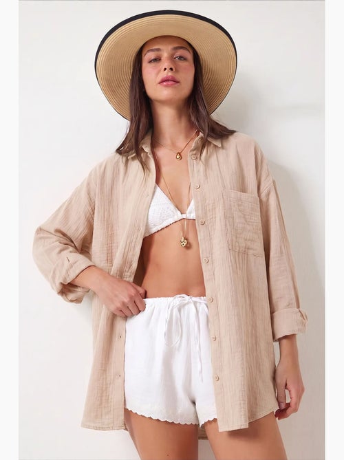 Chemise oversize en coton texturé avec poche istanbul - Kiabi Chemise oversize en coton texturé avec poche istanbul - Kiabi