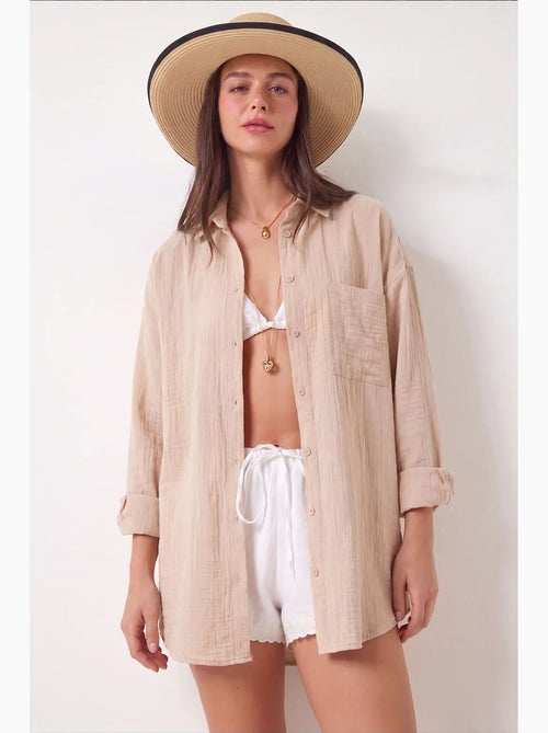 Chemise oversize en coton texturé avec poche istanbul - Kiabi Chemise oversize en coton texturé avec poche istanbul - Kiabi