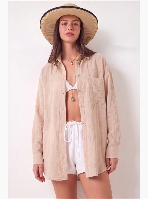 Chemise oversize en coton texturé avec poche istanbul - Kiabi Chemise oversize en coton texturé avec poche istanbul - Kiabi