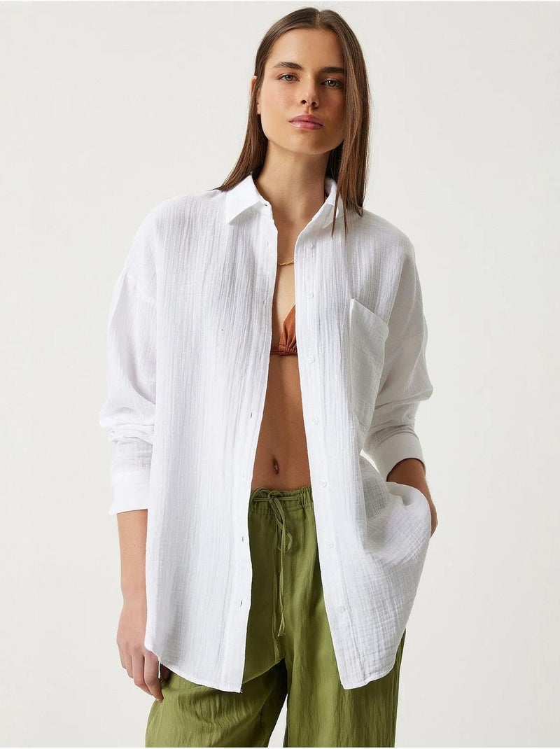 Chemise oversize en coton texturé avec poche istanbul Blanc - Kiabi