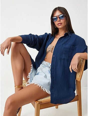 Chemise oversize en coton texturé avec poche istanbul
