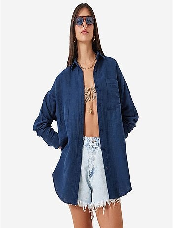 Chemise oversize en coton texturé avec poche istanbul