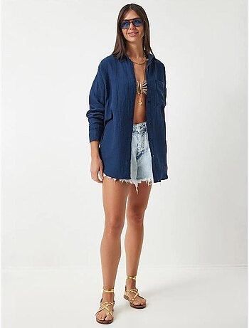 Chemise oversize en coton texturé avec poche istanbul