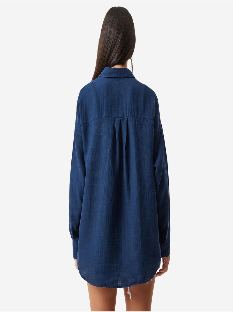 Chemise oversize en coton texturé avec poche istanbul Bleu marine - Kiabi