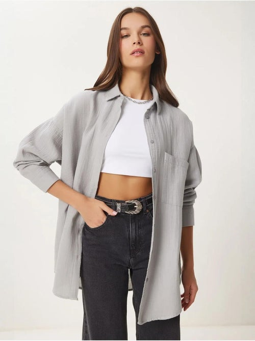 Chemise oversize en coton texturé avec poche istanbul - Kiabi Chemise oversize en coton texturé avec poche istanbul - Kiabi