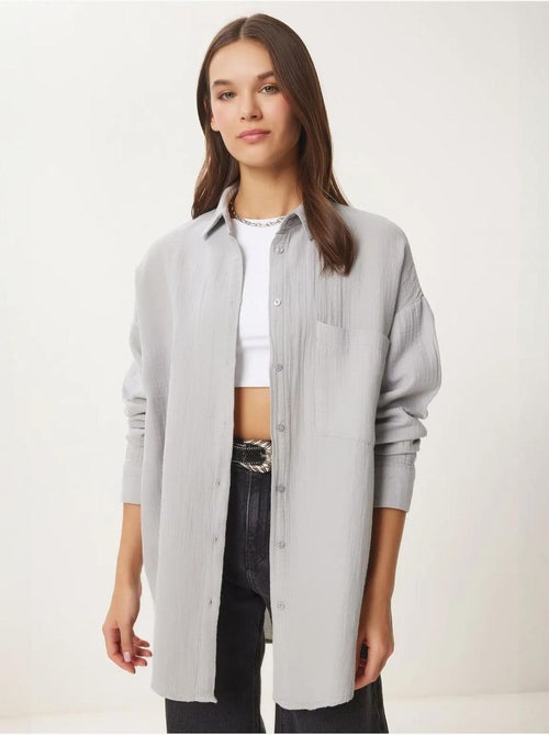 Chemise oversize en coton texturé avec poche istanbul - Kiabi Chemise oversize en coton texturé avec poche istanbul - Kiabi