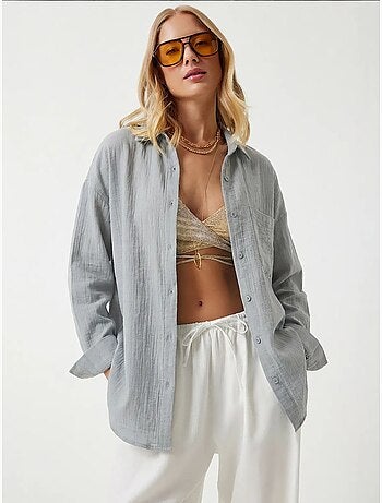 Chemise oversize en coton texturé avec poche istanbul