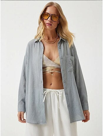 Chemise oversize en coton texturé avec poche istanbul