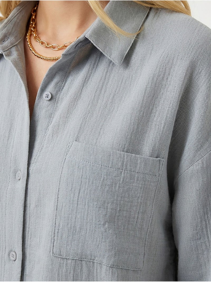 Chemise oversize en coton texturé avec poche istanbul Gris perle - Kiabi