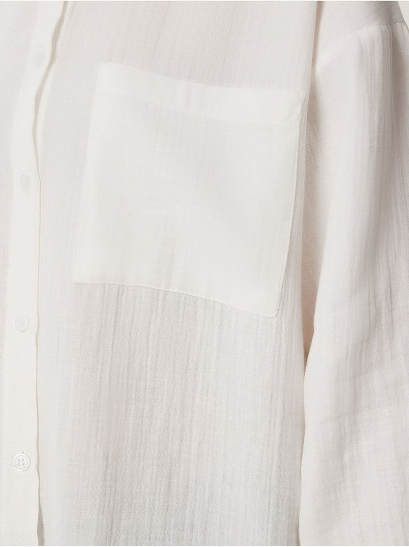 Chemise oversize en coton texturé avec poche istanbul Ivoire - Kiabi