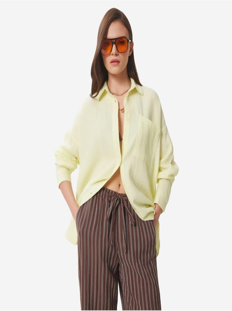 Chemise oversize en coton texturé avec poche istanbul Jaune citron - Kiabi