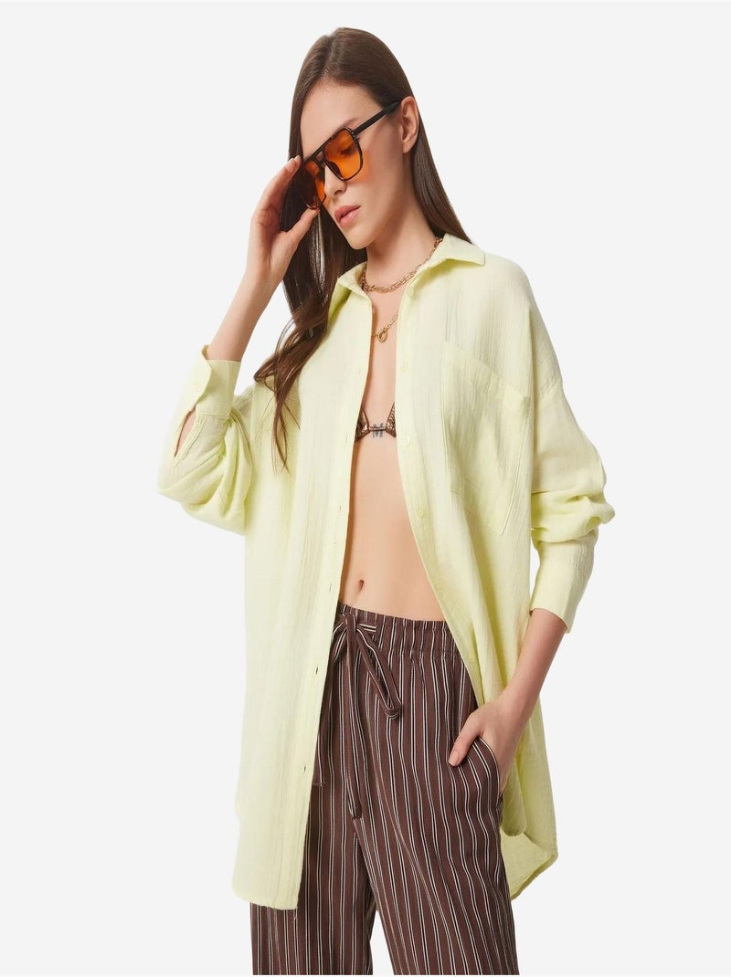 Chemise oversize en coton texturé avec poche istanbul Jaune citron - Kiabi