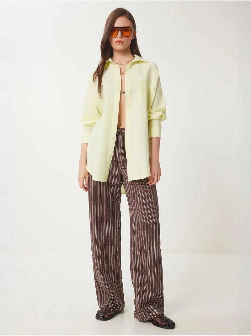 Chemise oversize en coton texturé avec poche istanbul Jaune citron - Kiabi