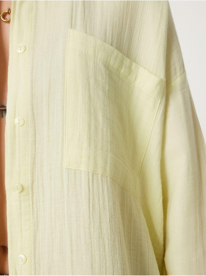 Chemise oversize en coton texturé avec poche istanbul Jaune citron - Kiabi