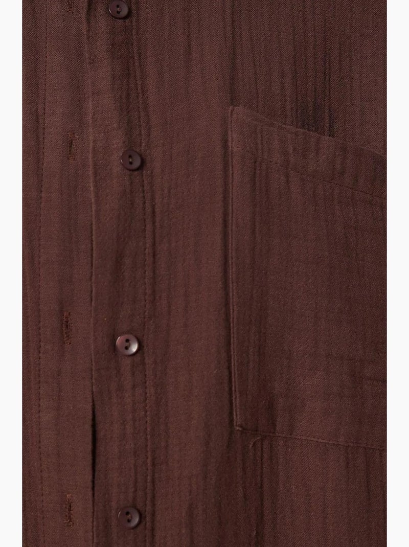 Chemise oversize en coton texturé avec poche istanbul Marron chocolat - Kiabi