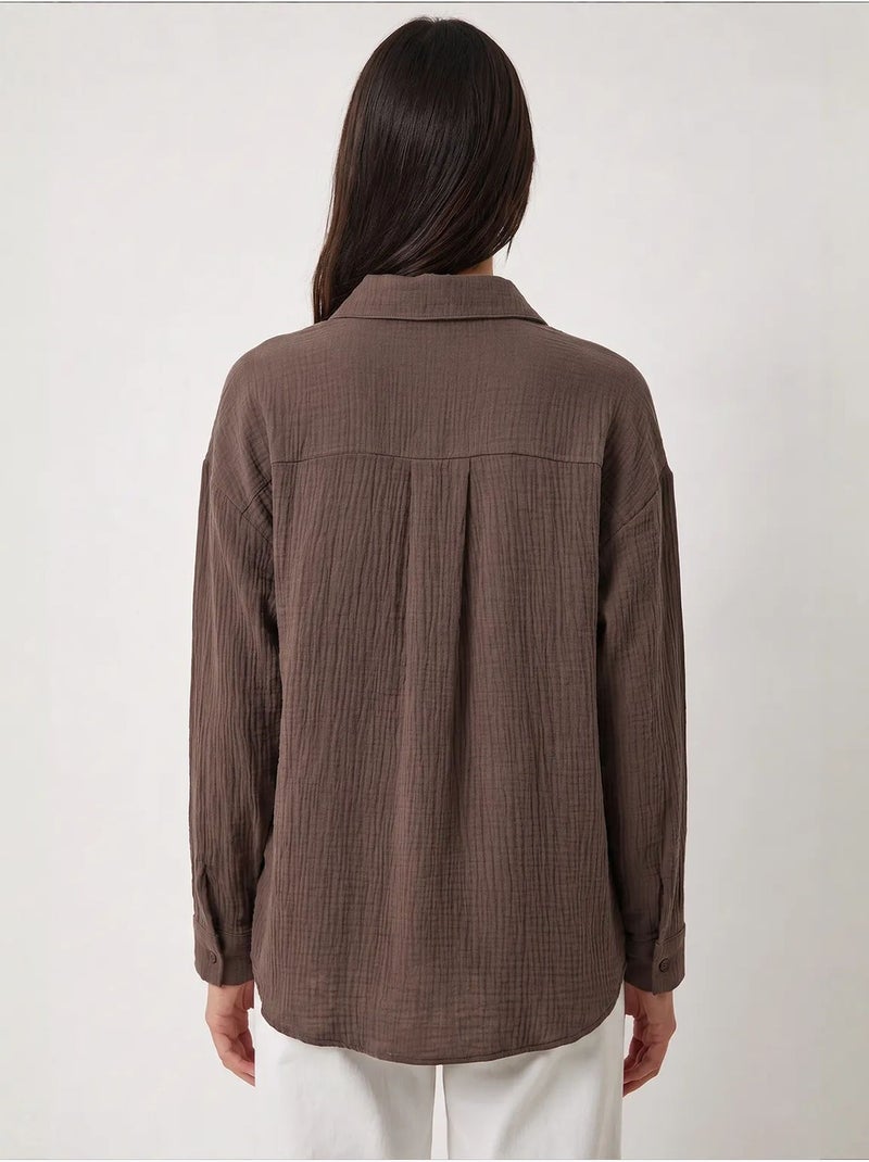 Chemise oversize en coton texturé avec poche istanbul Marron - Kiabi
