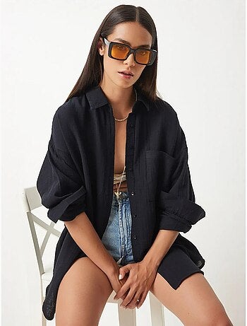 Chemise oversize en coton texturé avec poche istanbul