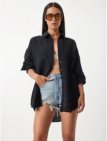Chemise oversize en coton texturé avec poche istanbul