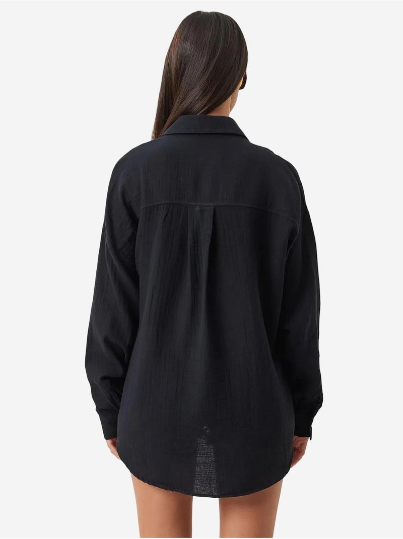 Chemise oversize en coton texturé avec poche istanbul Noir - Kiabi