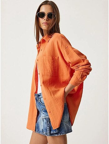 Chemise oversize en coton texturé avec poche istanbul