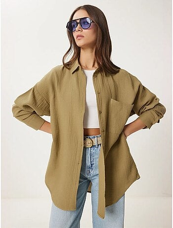Chemise oversize en coton texturé avec poche istanbul