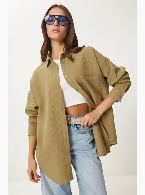 Chemise oversize en coton texturé avec poche istanbul - Kiabi
