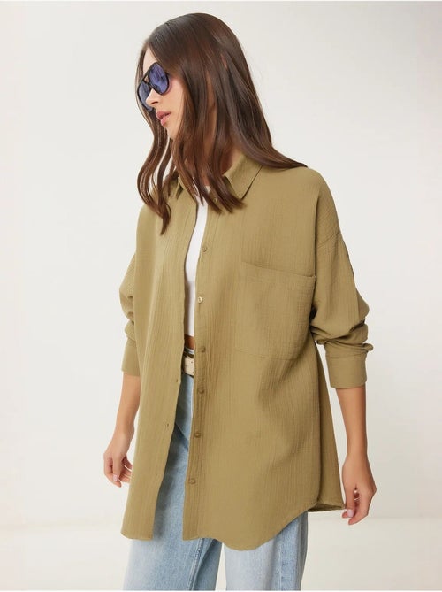Chemise oversize en coton texturé avec poche istanbul - Kiabi