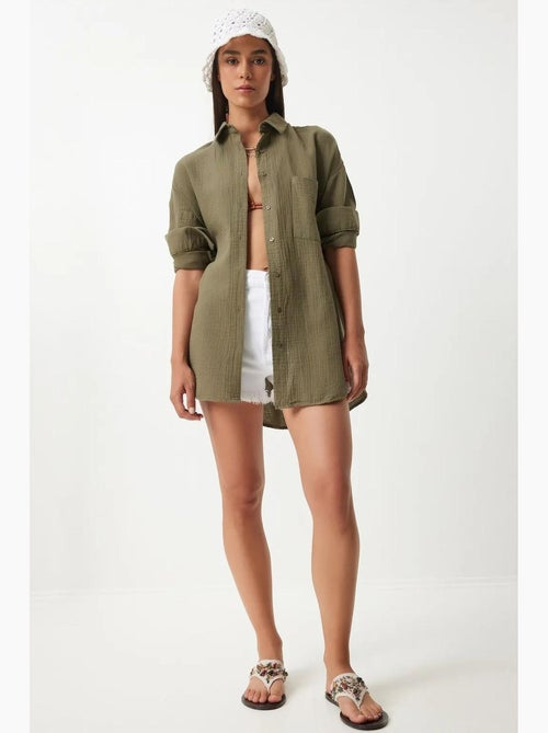 Chemise oversize en coton texturé avec poche istanbul - Kiabi Chemise oversize en coton texturé avec poche istanbul - Kiabi