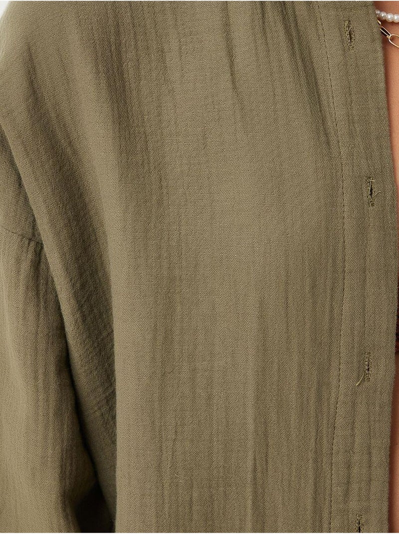 Chemise oversize en coton texturé avec poche istanbul Vert kaki - Kiabi