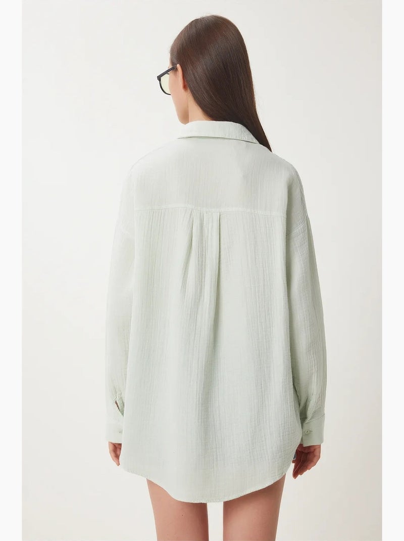 Chemise oversize en coton texturé avec poche istanbul Vert menthe - Kiabi