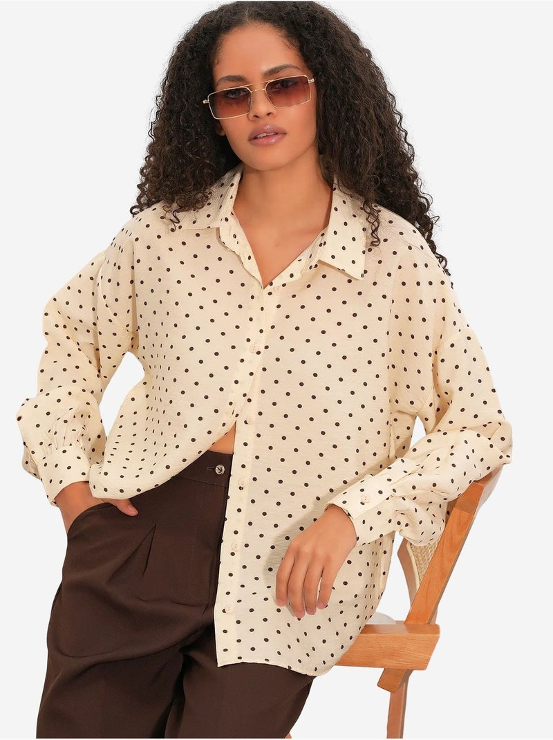 Chemise oversize en crêpe à pois bdart Crème - Kiabi