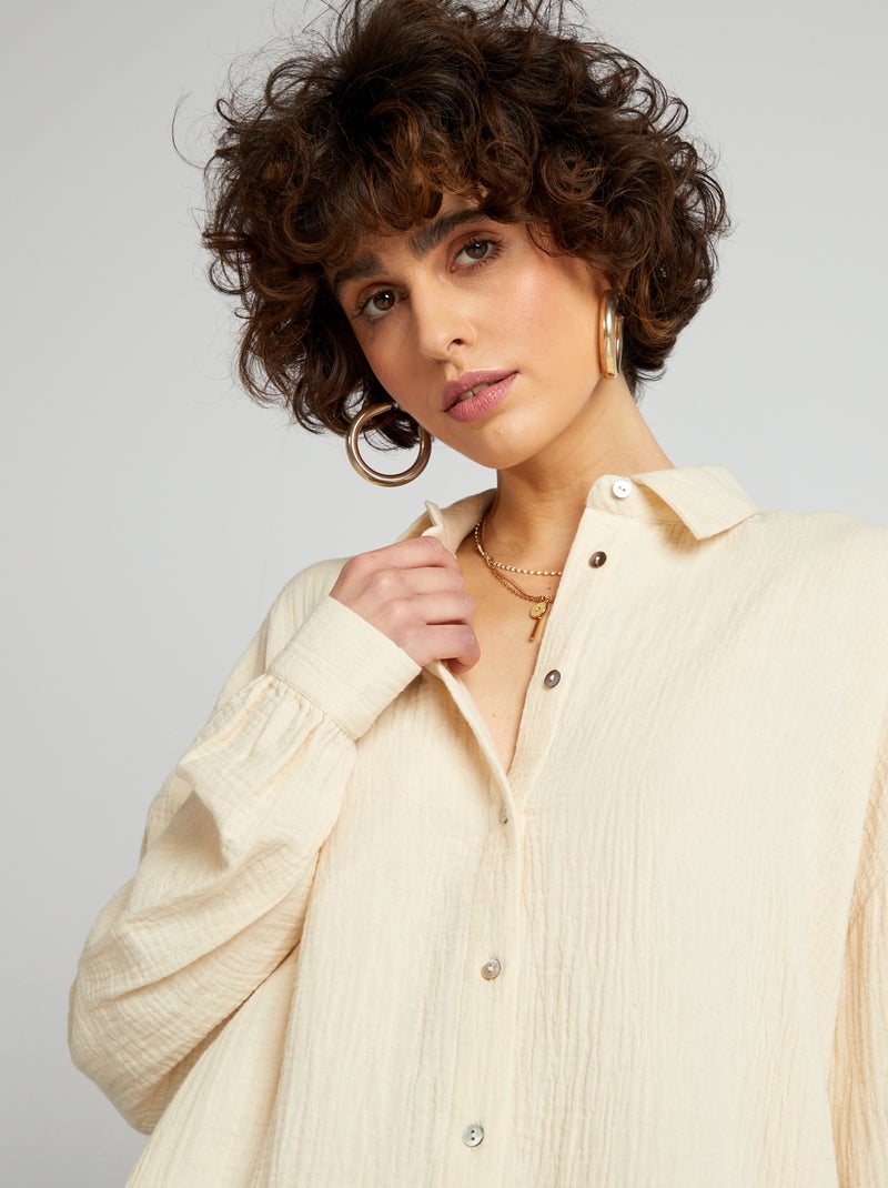 Chemise oversize en gaze de coton Beige - Kiabi