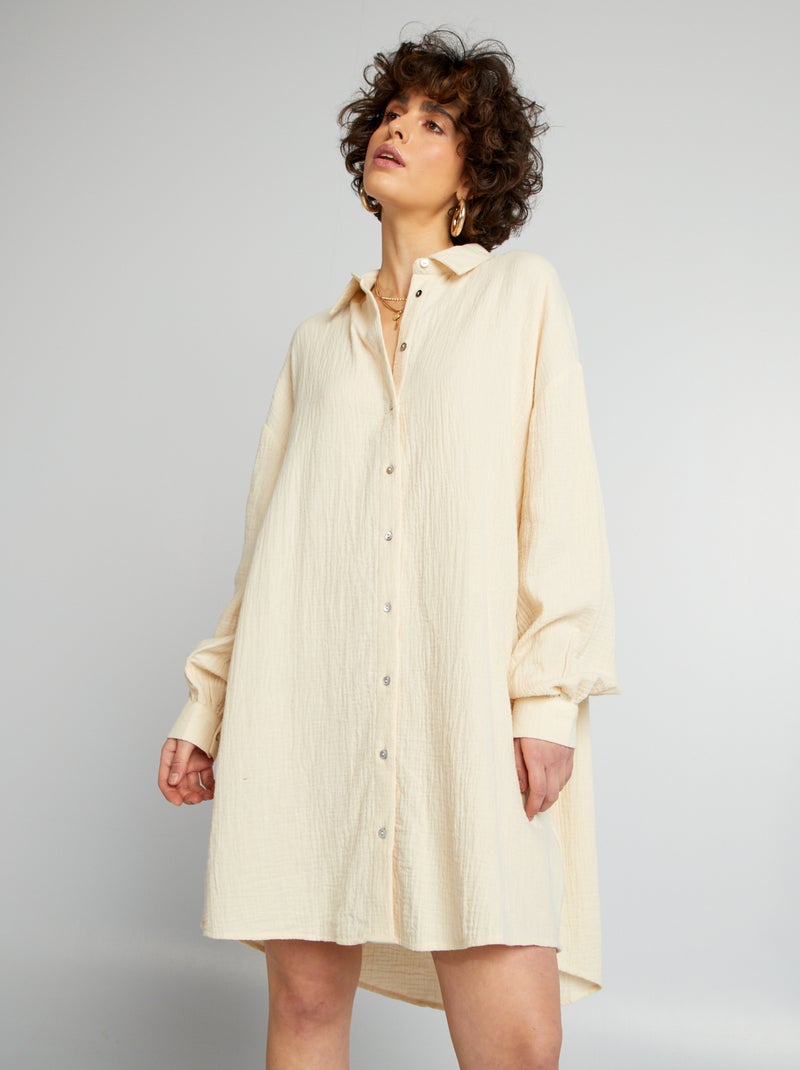 Chemise oversize en gaze de coton Beige - Kiabi