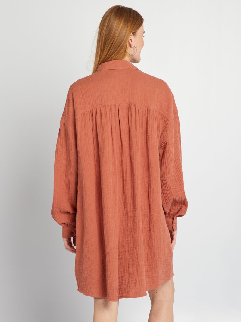 Chemise oversize en gaze de coton Marron terracotta - Kiabi