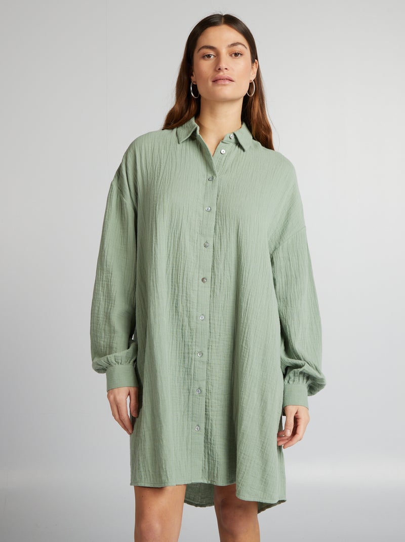 Chemise oversize en gaze de coton Vert mousson - Kiabi