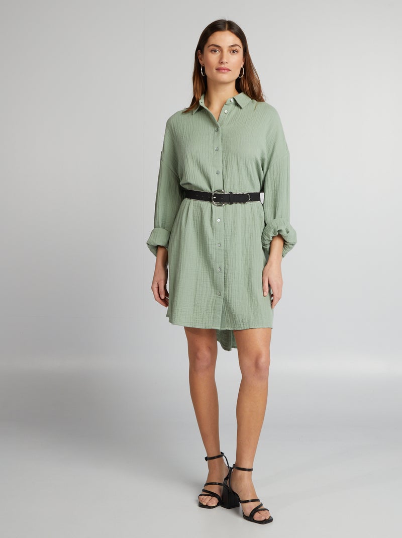 Chemise oversize en gaze de coton Vert mousson - Kiabi