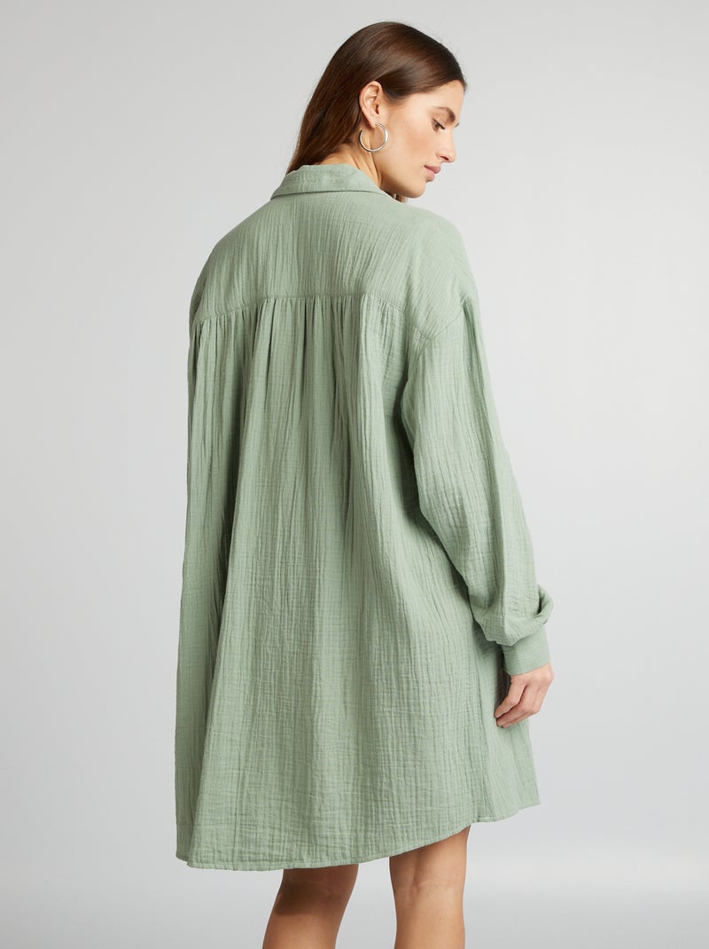 Chemise oversize en gaze de coton Vert mousson - Kiabi